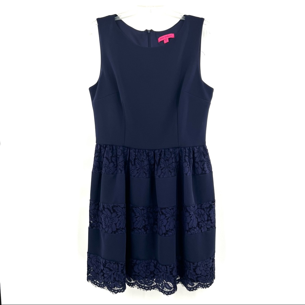 Betsey Johnson blue lace dress sleeveless stripe size 14